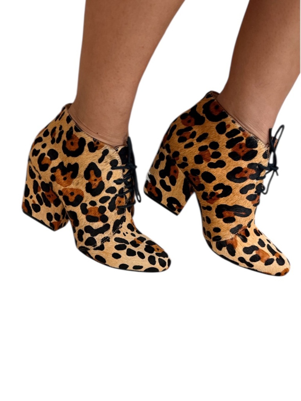 Kate Spade Leopard Calf Hair Ankle Boots Block Heel Booties Size 6